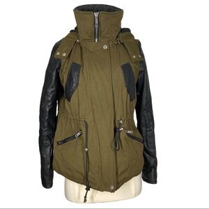 ZARA Olive/Black Utility Parka Jacket Small Vegan Leather